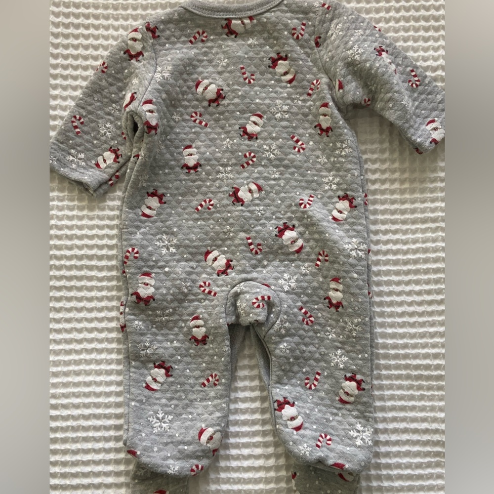 Adorable Gray Santa Print Kids Footie - Picture 2 of 4